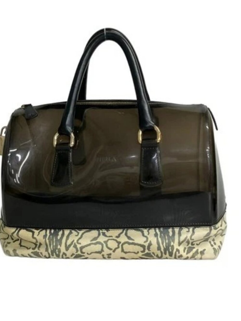 FURLA Candy Bag Black Cream Rubber Leather Handbag
